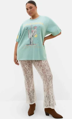 Indigo Cactus Oversized Cotton Tee - sage