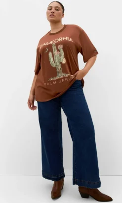 Indigo Cactus Oversized Cotton Tee - tobacco