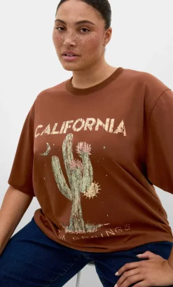 Indigo Cactus Oversized Cotton Tee - tobacco