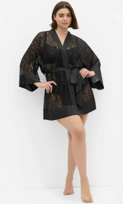Ingrid Lace Wrap Kimono - black