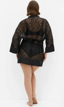 Ingrid Lace Wrap Kimono - black