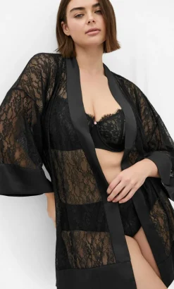 Ingrid Lace Wrap Kimono - black