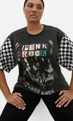 Ink & Essence Oversized Cotton Tee - black acid wash