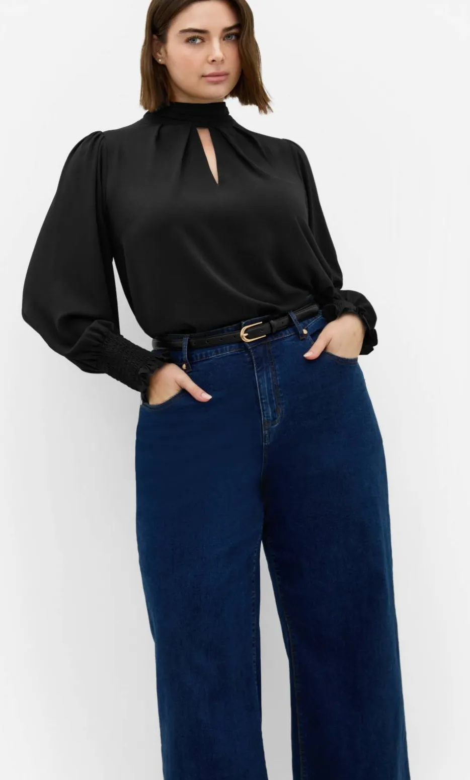Iris High Neck Long Sleeve Top - black