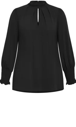 Iris High Neck Long Sleeve Top - black