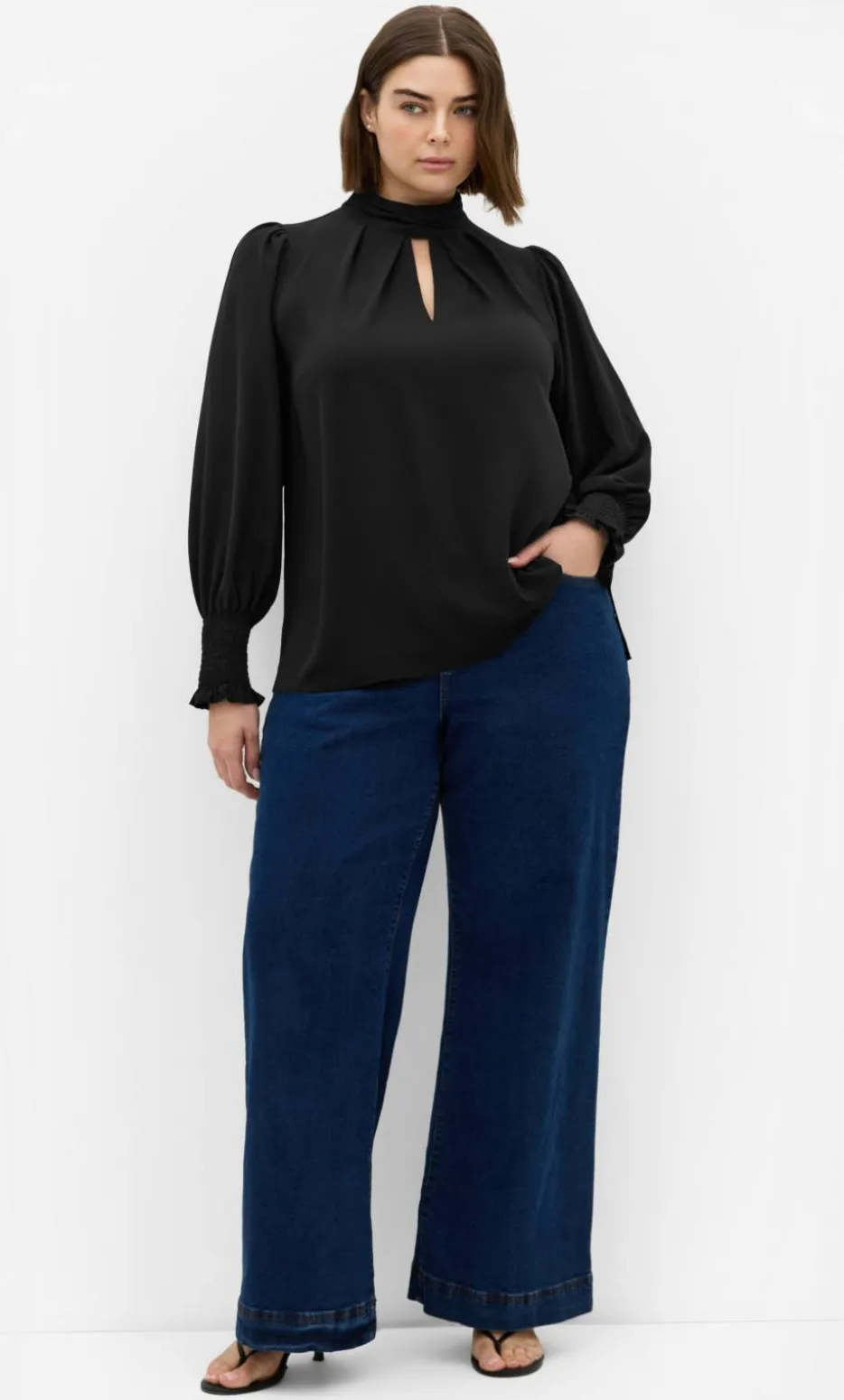 Iris High Neck Long Sleeve Top - black