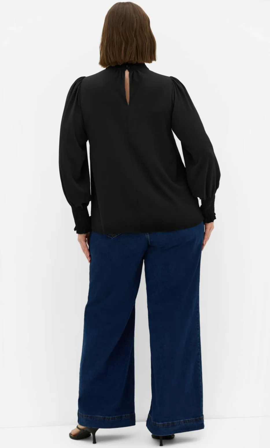 Iris High Neck Long Sleeve Top - black