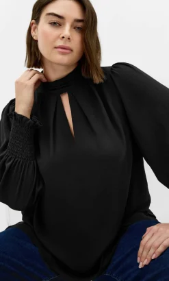 Iris High Neck Long Sleeve Top - black