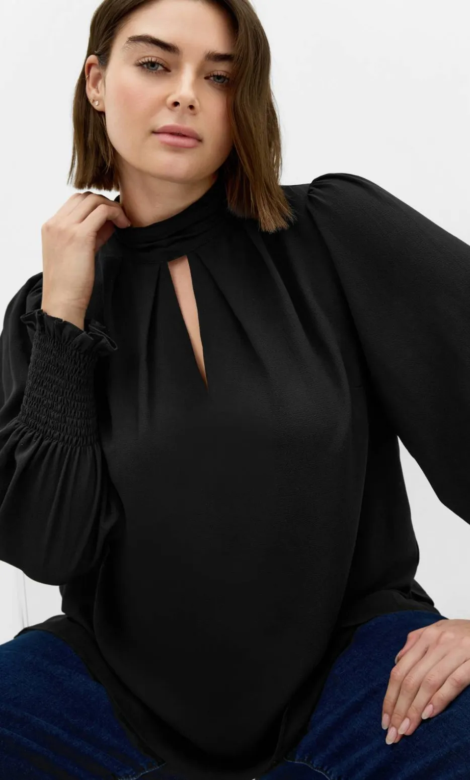 Iris High Neck Long Sleeve Top - black