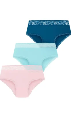 Iris 3 Pack Cotton Cheeky Panty - pink icing blue tint teal