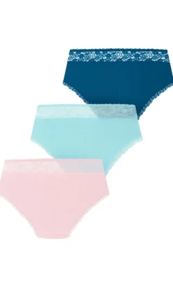 Iris 3 Pack Cotton Cheeky Panty - pink icing blue tint teal