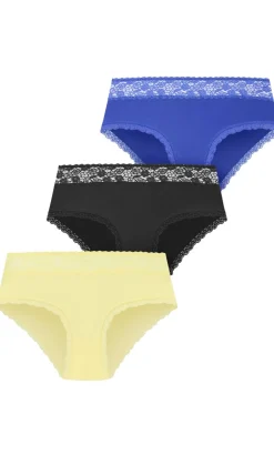 Iris 3 Pack Cotton Cheeky Panty - lemon blue black