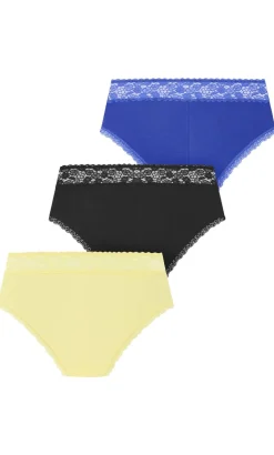 Iris 3 Pack Cotton Cheeky Panty - lemon blue black