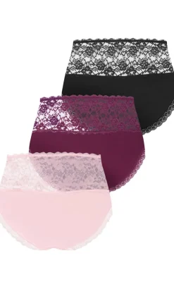Iris 3 Pack Cotton Hi Brief - pink icing purple iris black