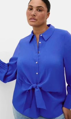 Isabella Long Sleeve Tie Front Shirt - ocean blue