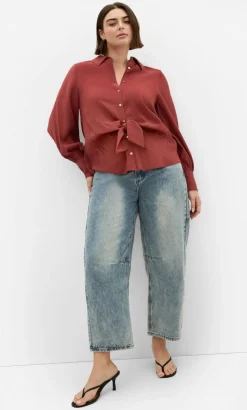 Isabella Long Sleeve Tie Front Shirt - sienna