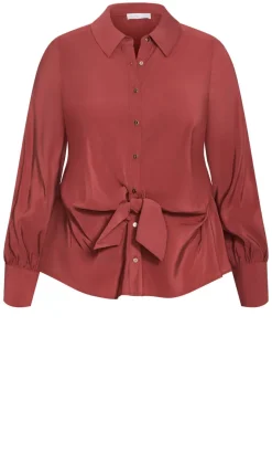 Isabella Long Sleeve Tie Front Shirt - sienna