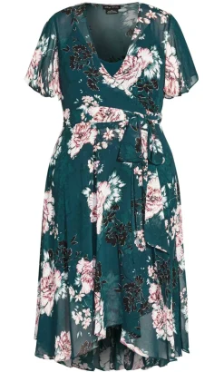 Jade Blossom Print Short Sleeve Midi Dress - jade