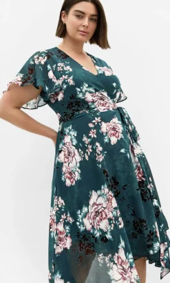 Jade Blossom Print Short Sleeve Midi Dress - jade