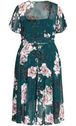 Jade Blossom Print Short Sleeve Midi Dress - jade