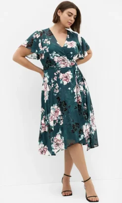 Jade Blossom Print Short Sleeve Midi Dress - jade