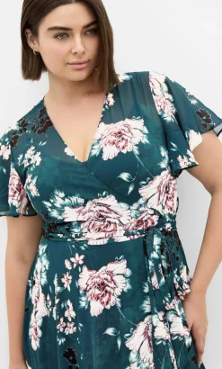 Jade Blossom Print Short Sleeve Midi Dress - jade