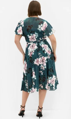 Jade Blossom Print Short Sleeve Midi Dress - jade
