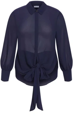 Jane Tie Hem Shirt - navy