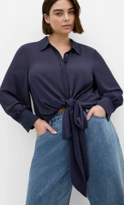 Jane Tie Hem Shirt - navy