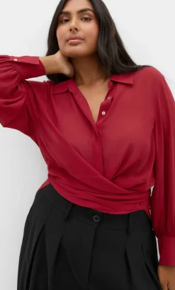 Jane Tie Hem Shirt - ruby