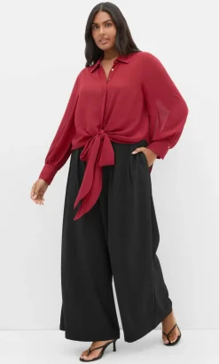 Jane Tie Hem Shirt - ruby