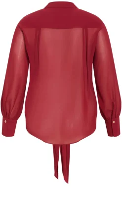 Jane Tie Hem Shirt - ruby