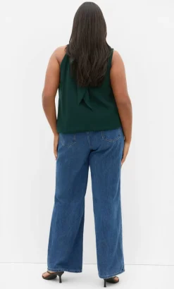 Jaylee Sleeveless Neck Tie Top - forest