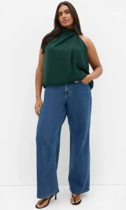 Jaylee Sleeveless Neck Tie Top - forest
