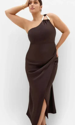 Jayne One Shoulder Maxi Dress - chocolate