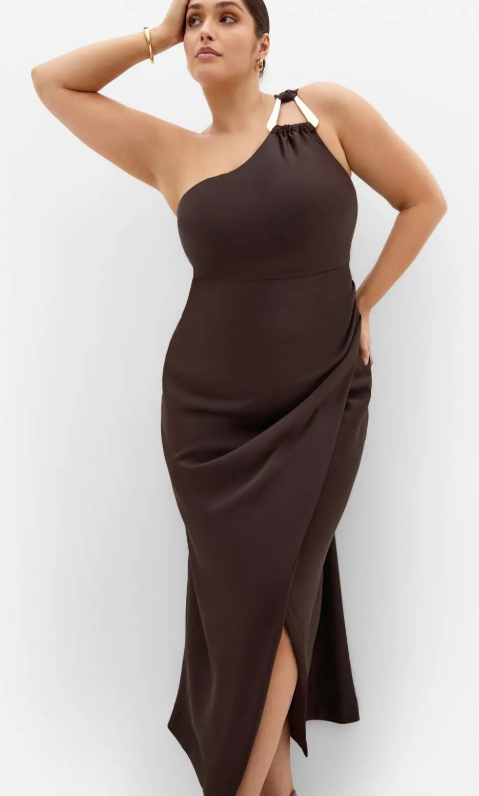 Jayne One Shoulder Maxi Dress - chocolate