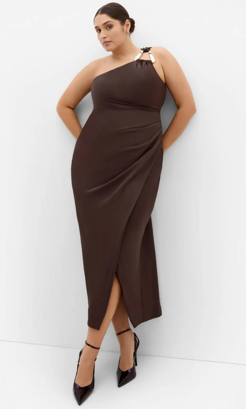 Jayne One Shoulder Maxi Dress - chocolate