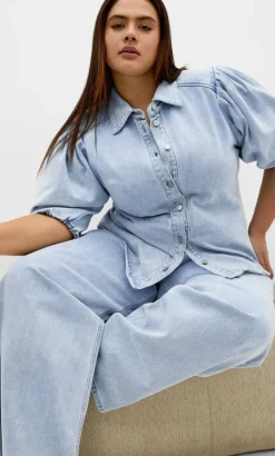 Jessie Balloon Sleeve Denim Shirt - light wash