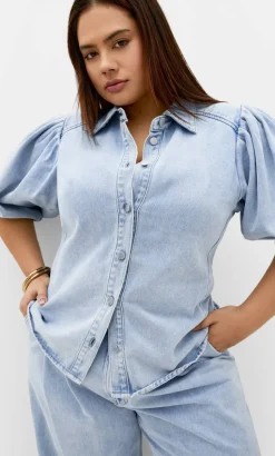 Jessie Balloon Sleeve Denim Shirt - light wash