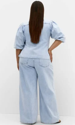 Jessie Balloon Sleeve Denim Shirt - light wash