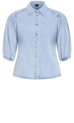 Jessie Balloon Sleeve Denim Shirt - light wash