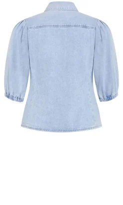 Jessie Balloon Sleeve Denim Shirt - light wash