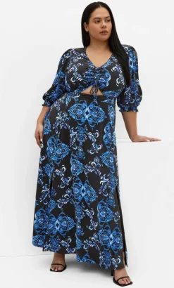 Jolene Willow Print Maxi Dress - black