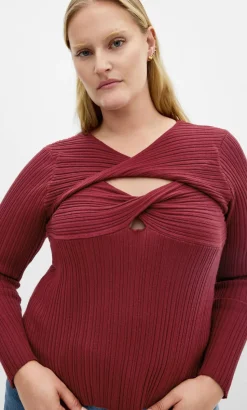 Kaleigh Twist Detail Knit Jumper - dark cherry