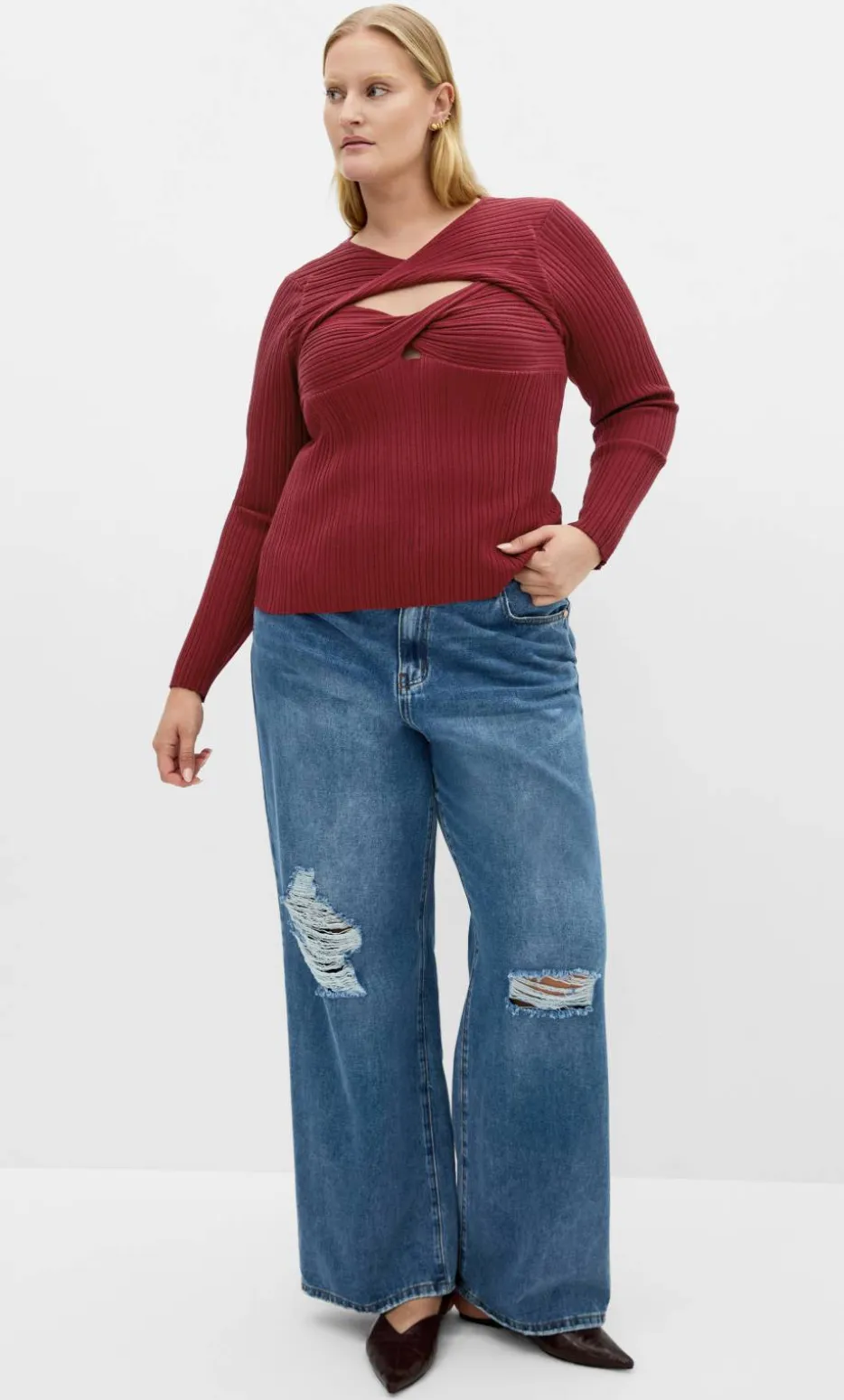Kaleigh Twist Detail Knit Jumper - dark cherry