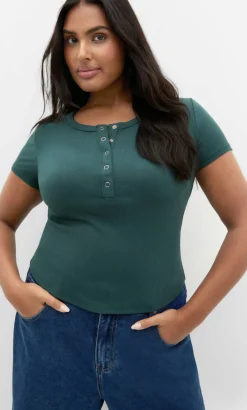 Kara Henley Rib Tee - forest