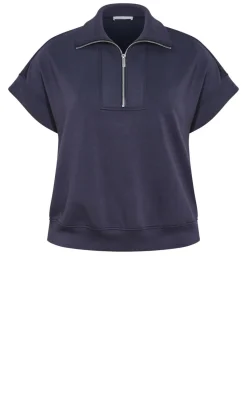 Kay Zip Short Sleeve Sweat Top - navy