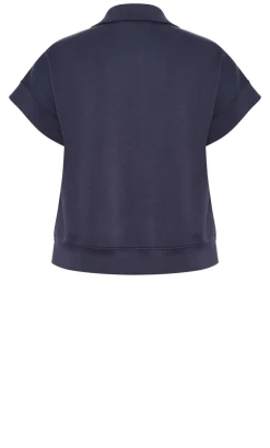 Kay Zip Short Sleeve Sweat Top - navy