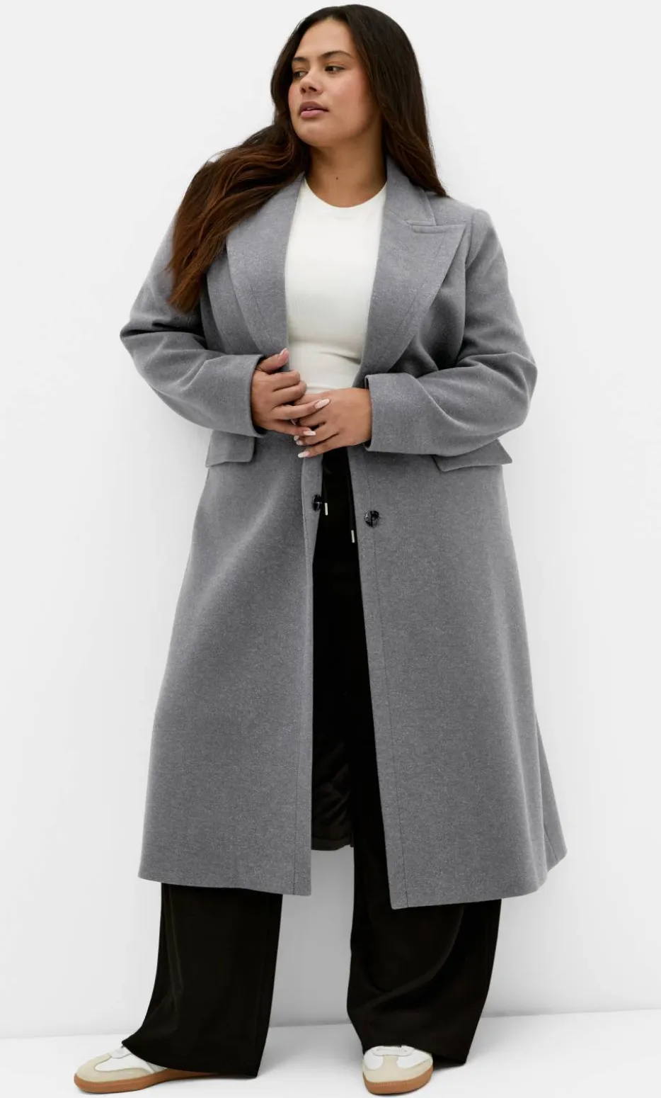 Keira Longline Melton Coat - charcoal marle
