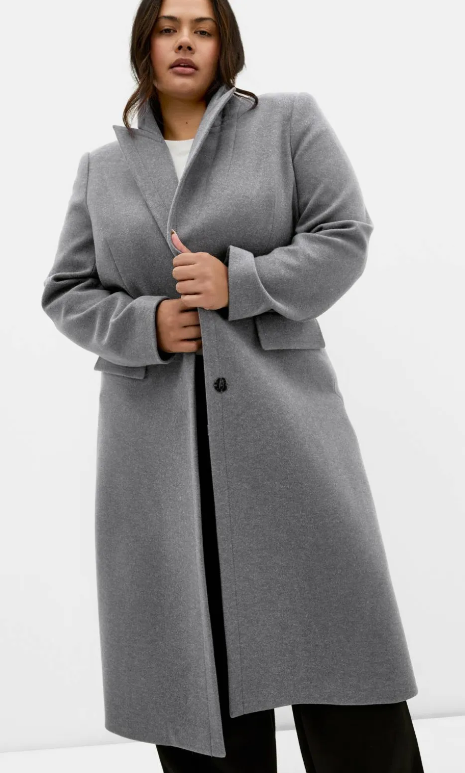 Keira Longline Melton Coat - charcoal marle